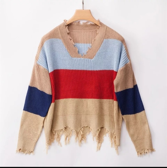 FALL FAV!  Frayed Fringed Oversized Knit Sweater - Picture 4 of 6